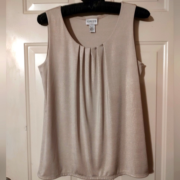 Chico's Tops - 🐈 Striking Chico's Travelers Light Gold Lame Metallic Pleated Cami Tank - L (2)